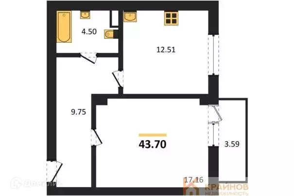 Продаётся 1-к квартира, 43.7 м - Фото 0