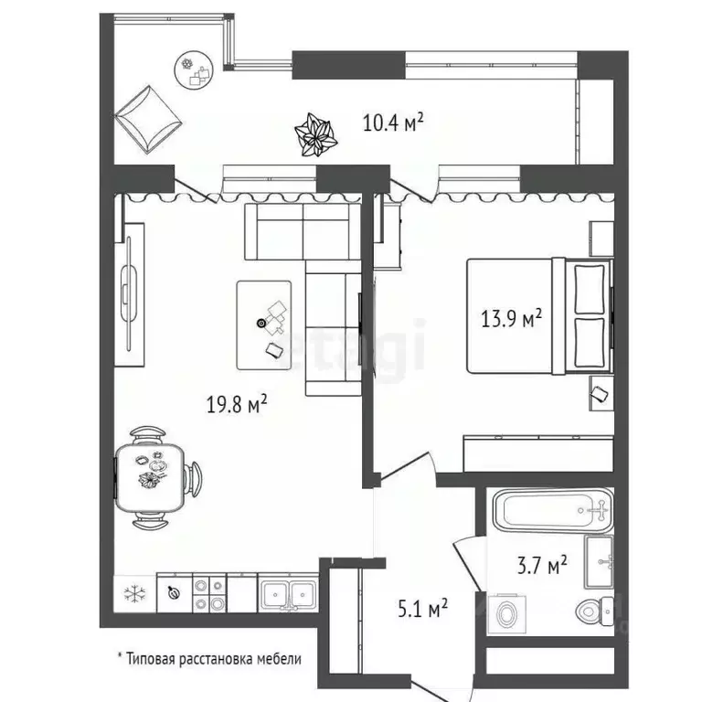 1-к кв. Тюменская область, Тюмень ул. Евгения Войнова, 7 (50.6 м) - Фото 1