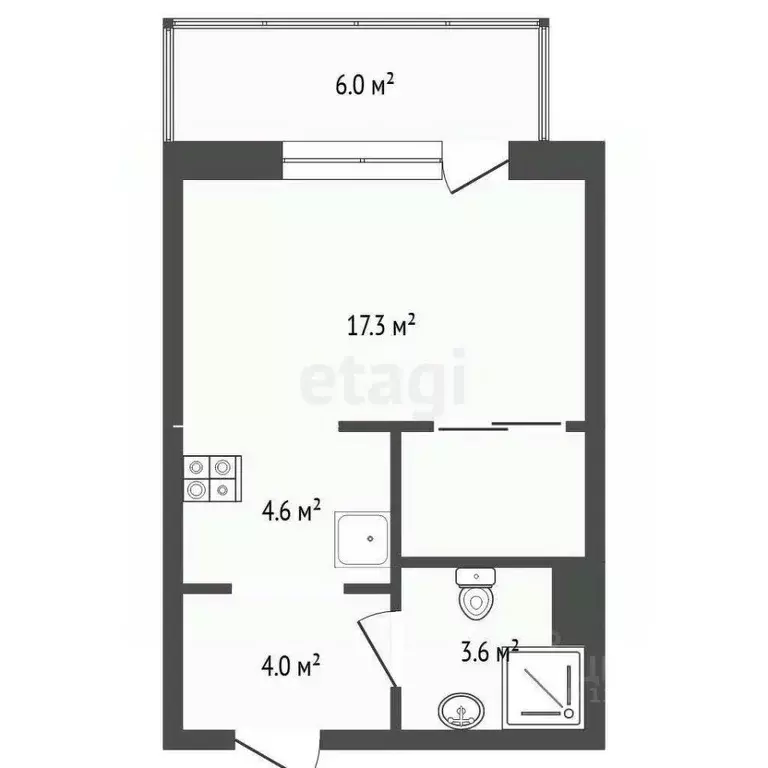Студия Тюменская область, Тюмень Профсоюзная ул., 49 (31.3 м) - Фото 2