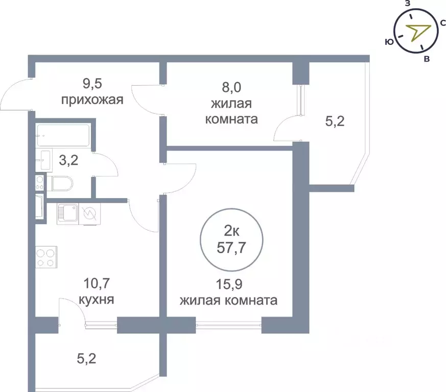 2-к кв. Ханты-Мансийский АО, Сургут тракт Югорский, 52/2 (57.7 м) - Фото 1