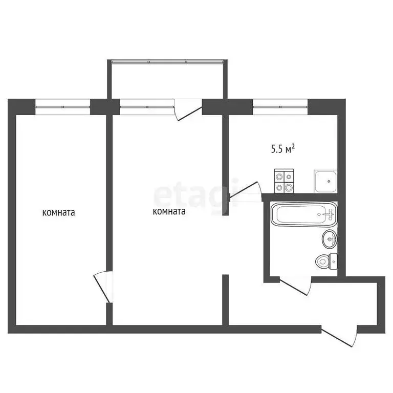 2-комнатная квартира: Самара, улица Гагарина, 163 (44 м) - Фото 1