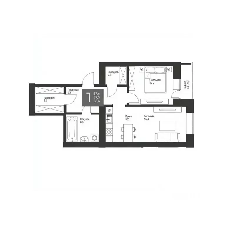 1-к кв. Татарстан, Альметьевск ул. Гафиатуллина, 60 (57.6 м) - Фото 0