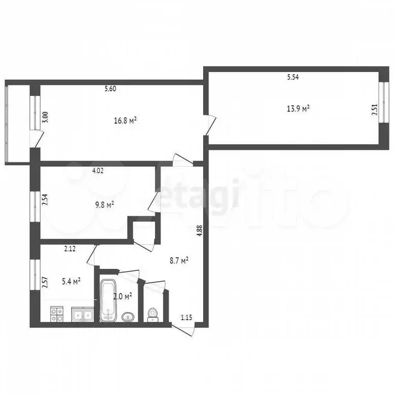 3-к. квартира, 48,8 м, 3/5 эт. - Фото 0