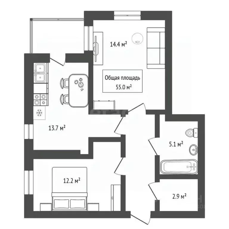 2-к кв. Новосибирская область, Новосибирск Шлюз мкр, ул. 2-я ... - Фото 2