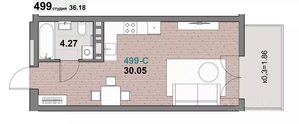 1-к кв. Калининградская область, Зеленоградск ул. Гагарина (36.18 м) - Фото 1