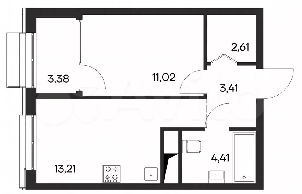 1-к. квартира, 38 м, 2/4 эт. - Фото 1