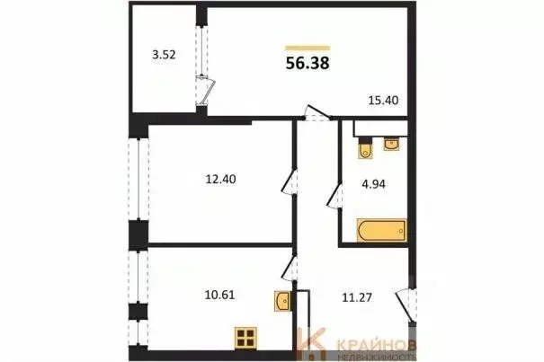 2-к кв. Воронежская область, Воронеж наб. Чуева, 7 (56.38 м) - Фото 0