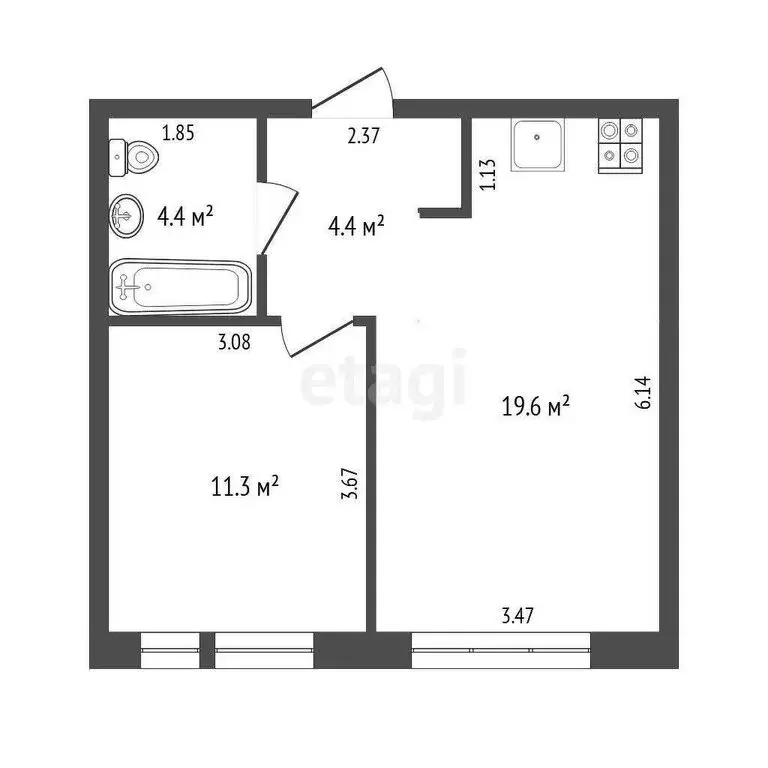 1-комнатная квартира: Тюмень, Полевая улица, 117к4 (39.7 м) - Фото 0