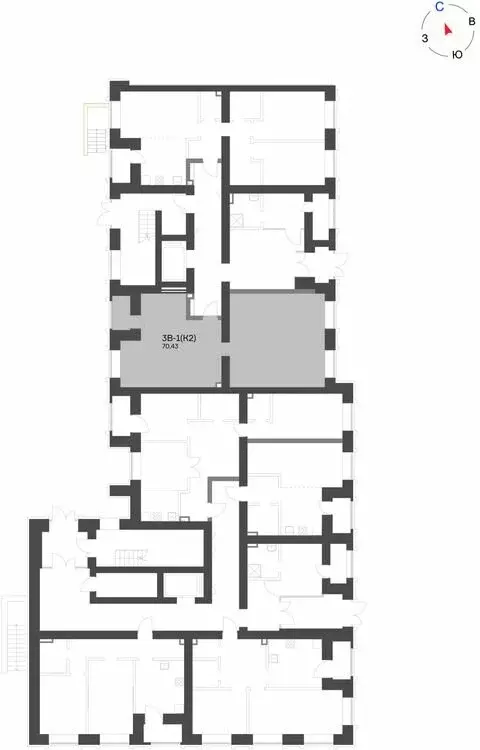 3-комнатная квартира: Нижнекамск, 15-й микрорайон, ЖК Калина (70.43 м) - Фото 1