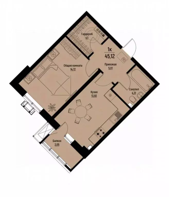 1-к кв. Ставропольский край, Пятигорск Огородная ул., 39 (45.12 м) - Фото 1