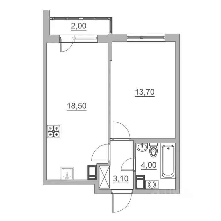 2-к кв. Ленинградская область, Всеволожск ул. Взлетная, 14 (41.3 м) - Фото 0