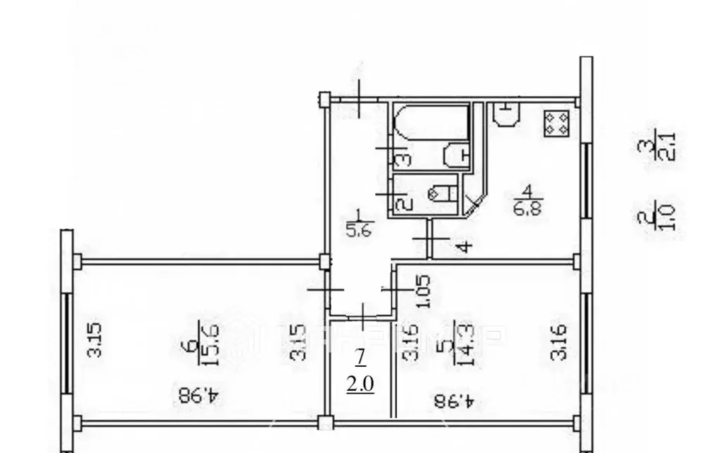 2-к кв. Санкт-Петербург Народная ул., 41 (45.4 м) - Фото 2