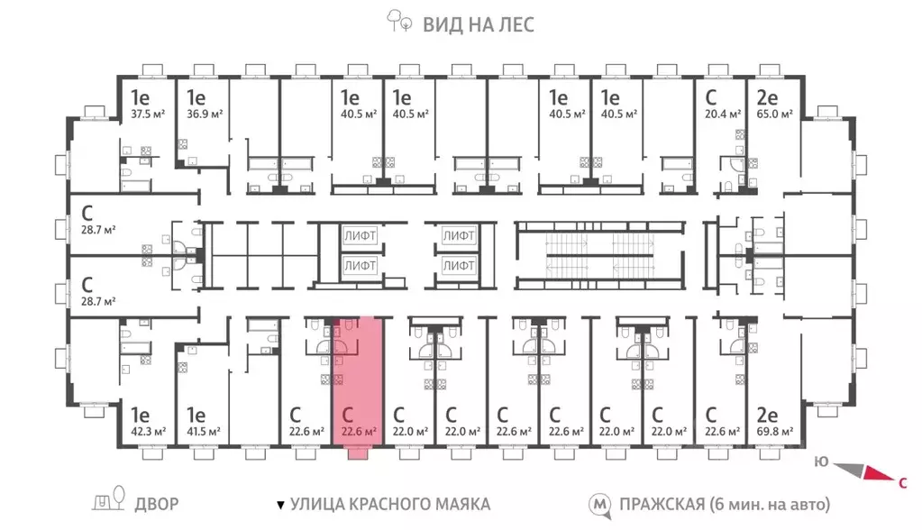 Студия Москва Парксайд жилой комплекс, 2 (22.6 м) - Фото 1