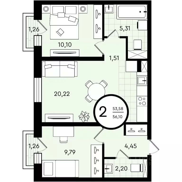 2-к кв. Тюменская область, Тюмень ул. Александра Звягина, 2 (56.1 м) - Фото 1