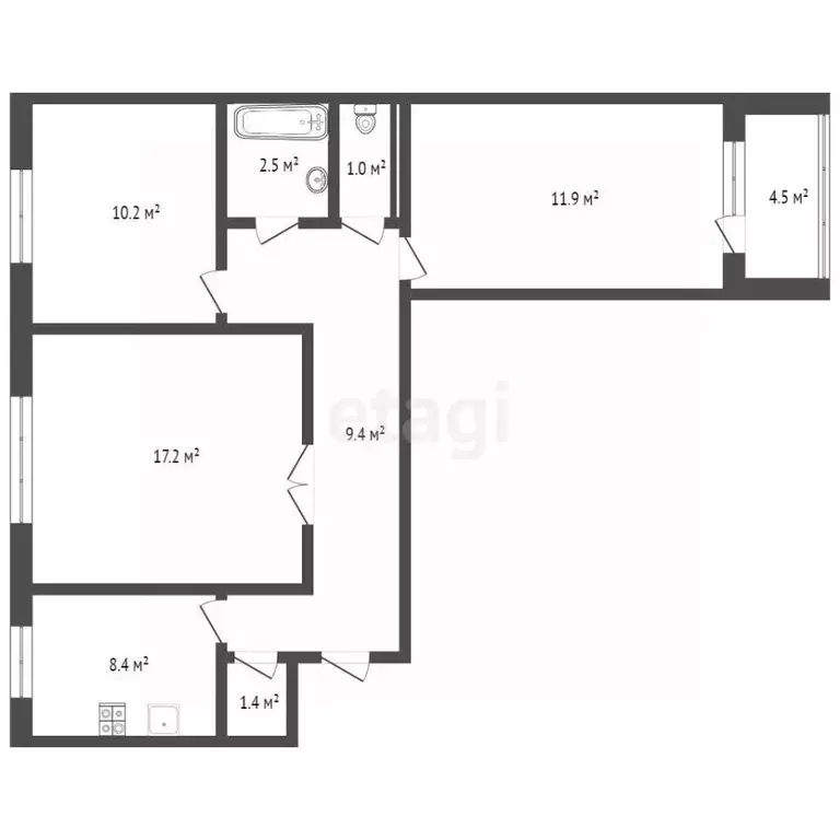 3-к кв. Брянская область, Брянск Почтовая ул., 35А (63.9 м) - Фото 1