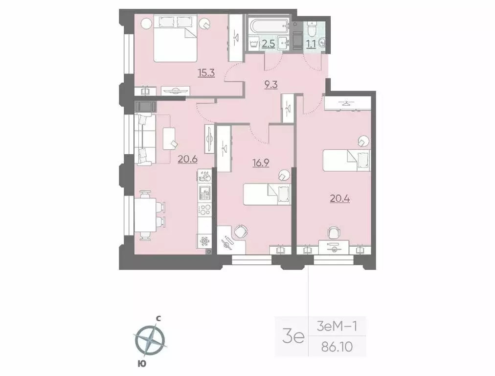 3-комнатная квартира: Санкт-Петербург, улица Дыбенко, 3 (85 м) - Фото 1