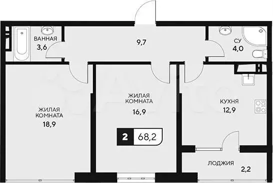 2-к. квартира, 68,2м, 7/15эт. - Фото 1