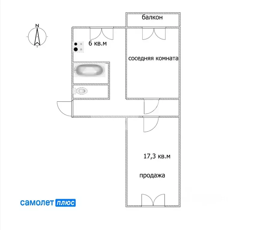 Комната Карелия, Петрозаводск Кондопожская ул., 6 (17.3 м) - Фото 1