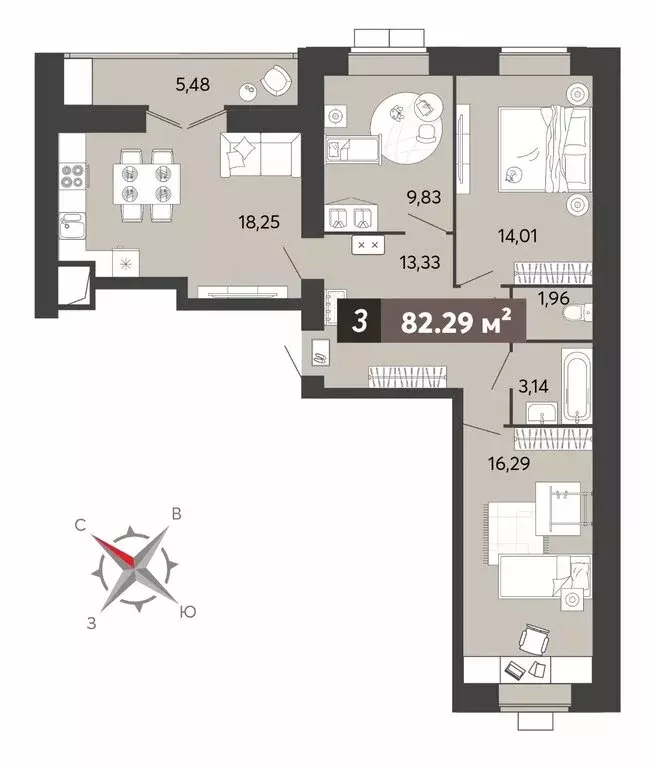 3-комнатная квартира: Пенза, улица Маресьева (82.29 м) - Фото 0