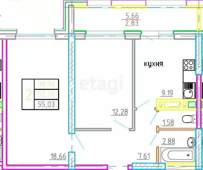 2-к кв. Воронежская область, Воронеж ул. Летчика Щербакова, 7 (55.0 м) - Фото 0