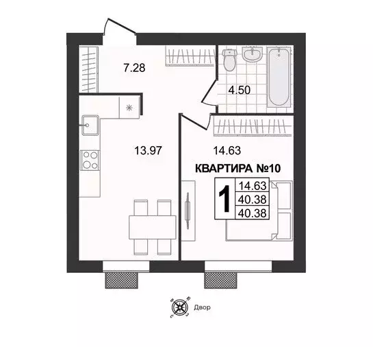 1-комнатная квартира: Муром, 3-я Новослободская улица (40.38 м) - Фото 0