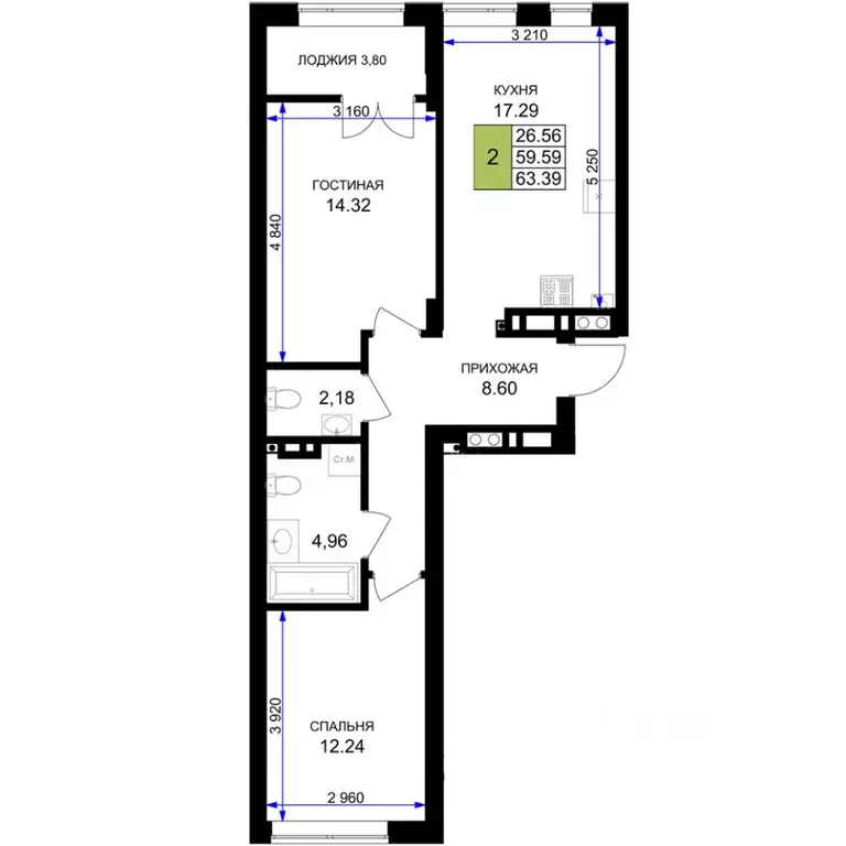 2-к кв. Калининградская область, Гурьевск Включи жилой комплекс (63.39 ... - Фото 1