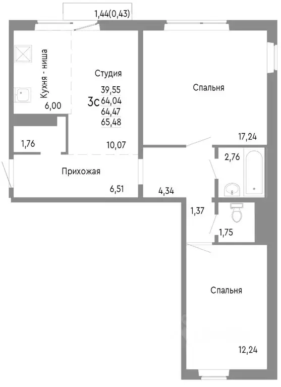 3-к кв. Челябинская область, Челябинск Нефтебазовая ул., 1к2 (64.47 м) - Фото 0