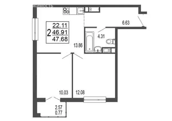 2-комнатная квартира: Лыткарино, 6-й микрорайон, 15Г (46.91 м) - Фото 0