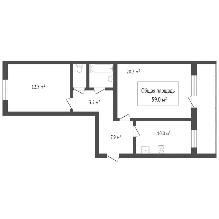 2-комнатная квартира: Томск, посёлок Новый, улица Мечникова, 1Д (58.4 ... - Фото 1