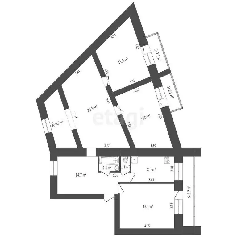 3-комнатная квартира: Тюмень, улица Революции, 181 (121.2 м) - Фото 1