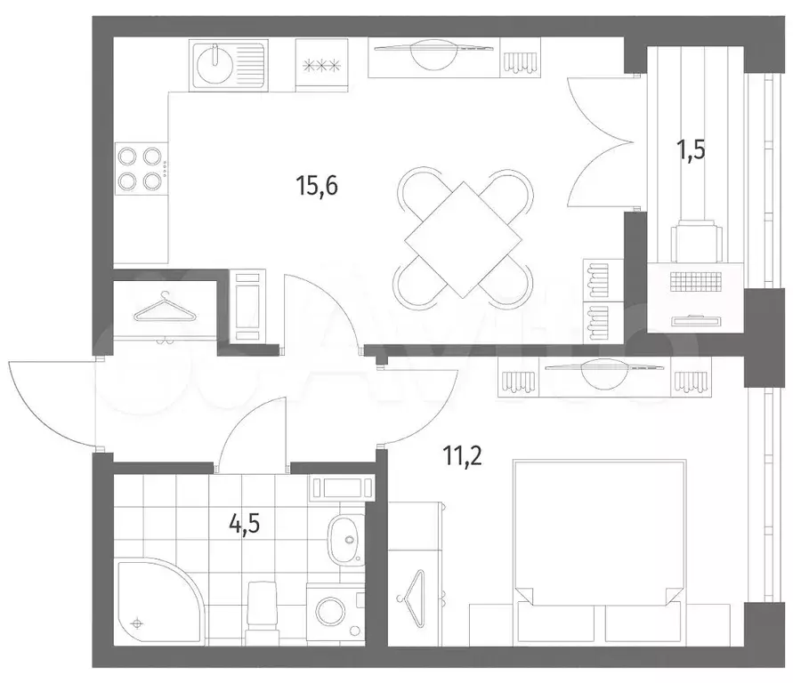 1-к. квартира, 36,7 м, 8/9 эт. - Фото 1