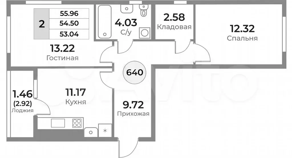 2-к. квартира, 56 м, 4/10 эт. - Фото 1