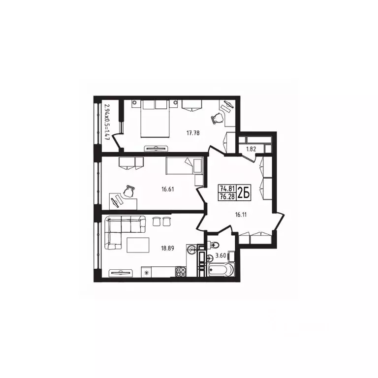 2-к кв. Адыгея, Майкоп  (76.28 м) - Фото 1