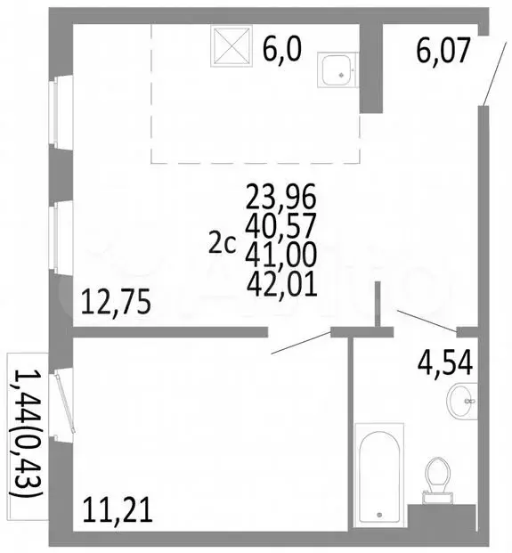 2-к. квартира, 41 м, 6/10 эт. - Фото 0