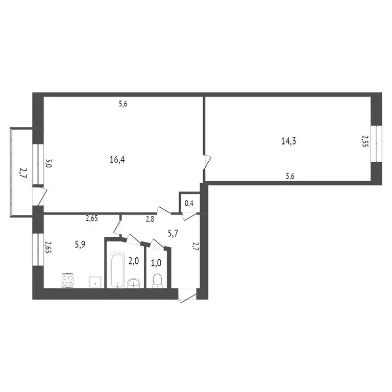 Квартира, 2 комнаты, 43 м - Фото 1