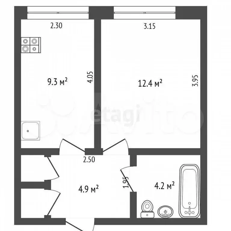 1-к. квартира, 31,8 м, 1/5 эт. - Фото 0