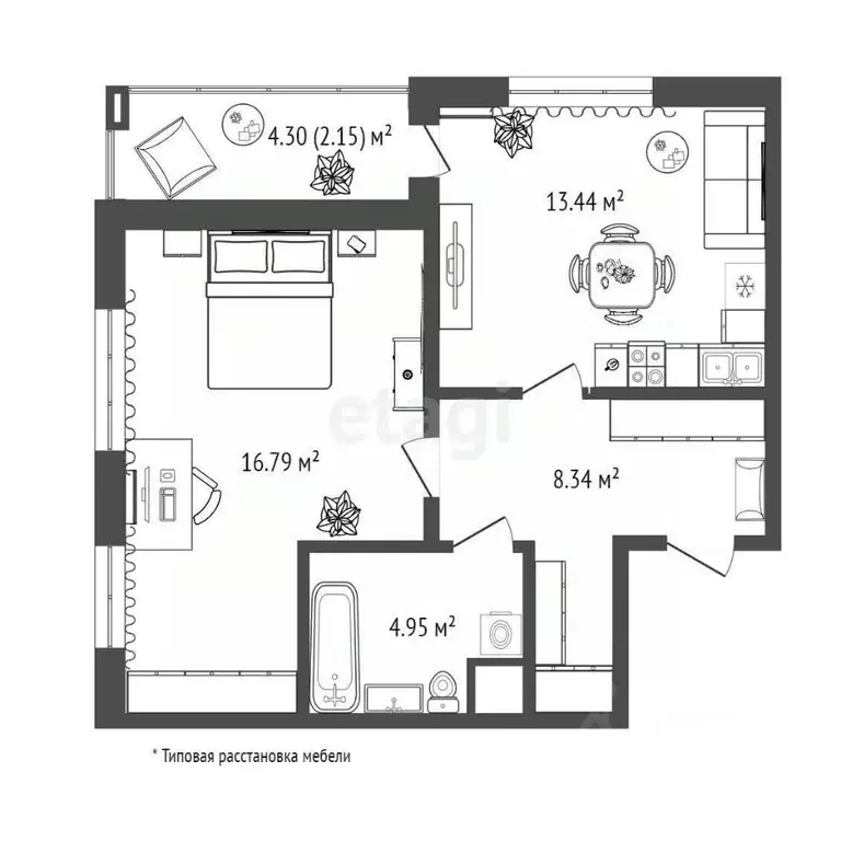 1-к кв. Тюменская область, Тюмень ул. Игоря Комиссарова, 28 (45.6 м) - Фото 2