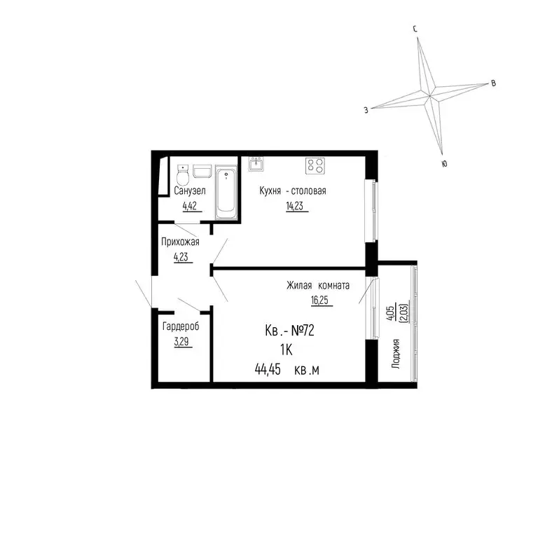 1-комнатная квартира: Новый, ЖК ДНС Сити (44.45 м) - Фото 0