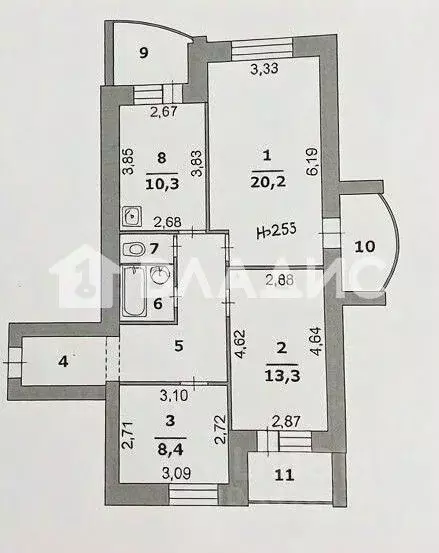 3-к кв. Белгородская область, Белгород ул. Макаренко, 34 (69.7 м) - Фото 2