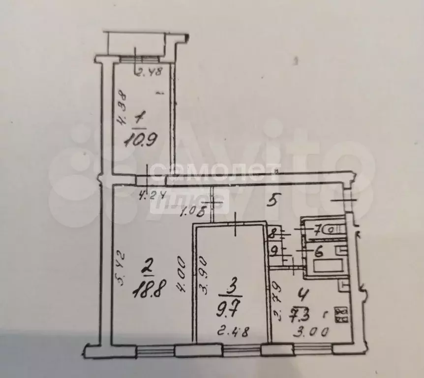 3-к. квартира, 57,1 м, 6/9 эт. - Фото 0