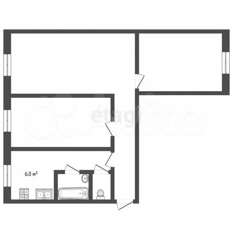 3-к. квартира, 59 м, 1/5 эт. - Фото 0