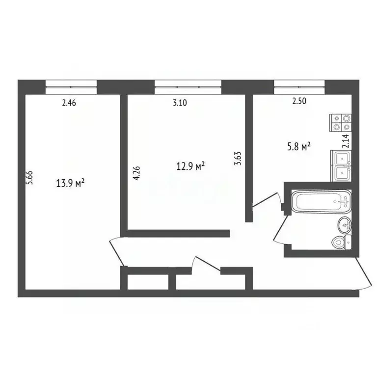 2-к кв. Омская область, Омск ул. Авиагородок, 11А (44.7 м) - Фото 1