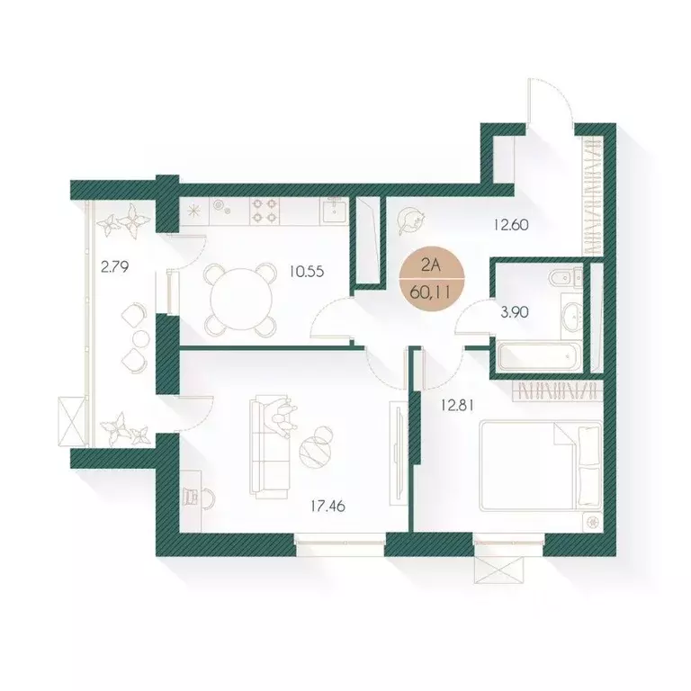 2-к кв. Татарстан, Казань Родины мкр, Наследие жилой комплекс (60.11 ... - Фото 1