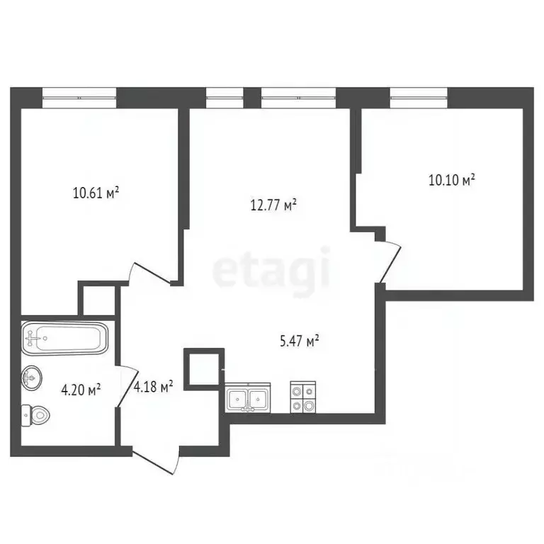 2-к кв. Тюменская область, Тюмень Харьковская ул., 74 (50.0 м) - Фото 1