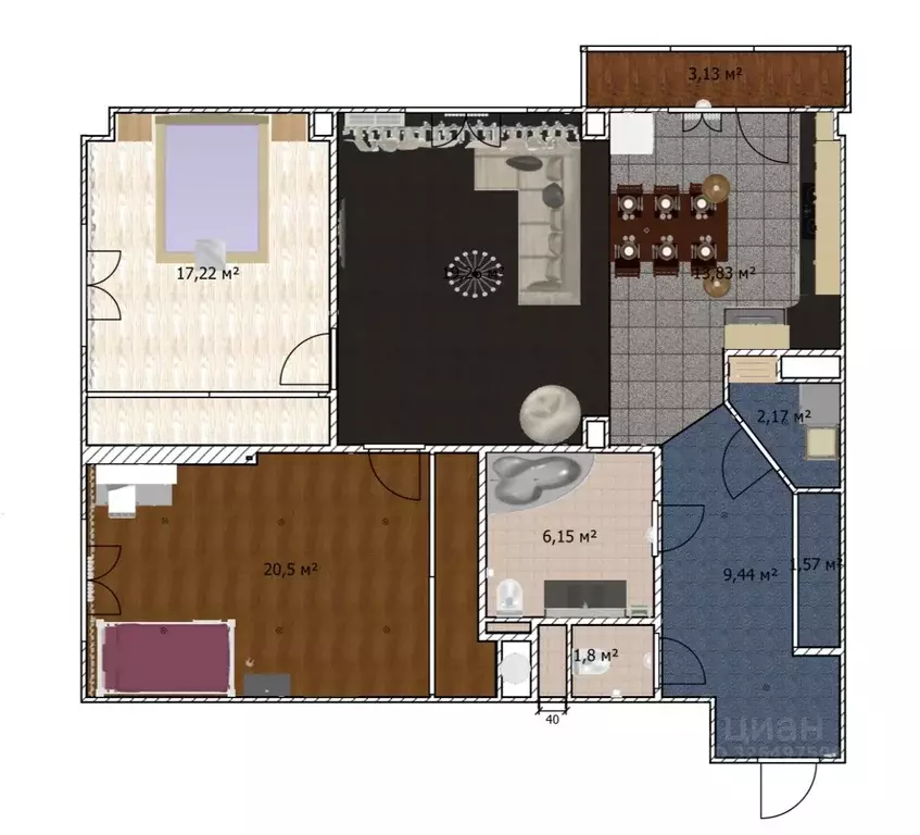 3-к кв. Челябинская область, Челябинск ул. Чичерина, 36В (92.2 м) - Фото 1