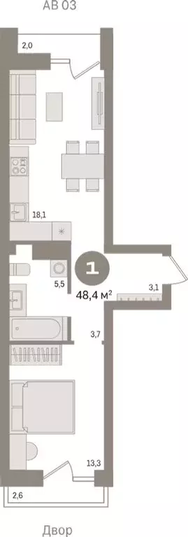 1-комнатная квартира: Новосибирск, улица Аэропорт, 88 (48.36 м) - Фото 0