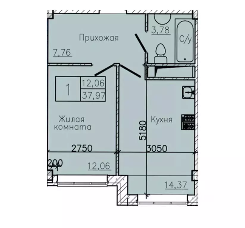 1-к кв. Ставропольский край, Пятигорск  (37.97 м) - Фото 1