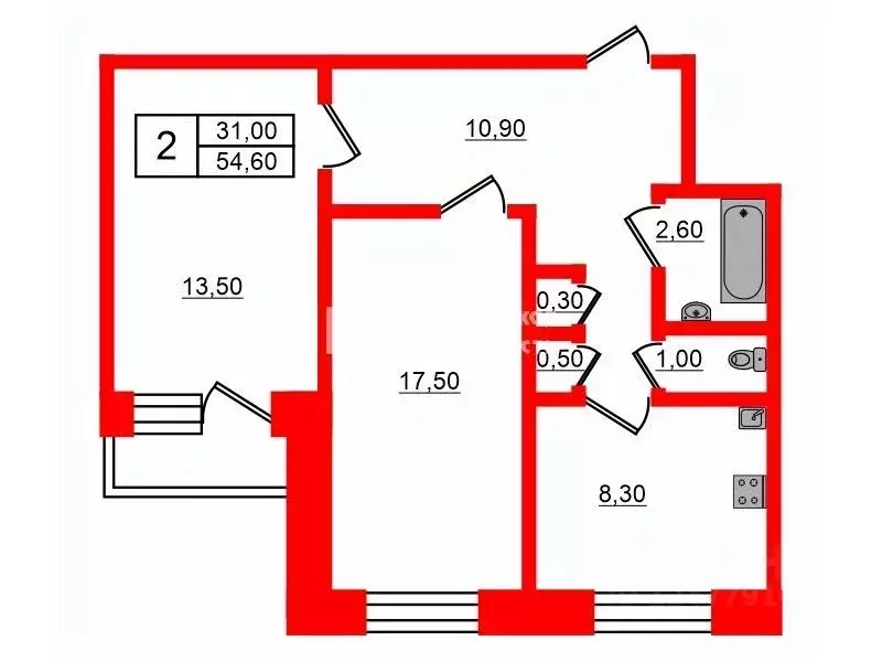 2-к кв. Санкт-Петербург ул. Цимбалина, 23 (54.6 м) - Фото 1