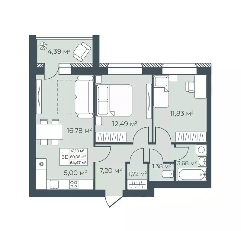 3-к кв. Воронежская область, Бобров  (64.47 м) - Фото 1
