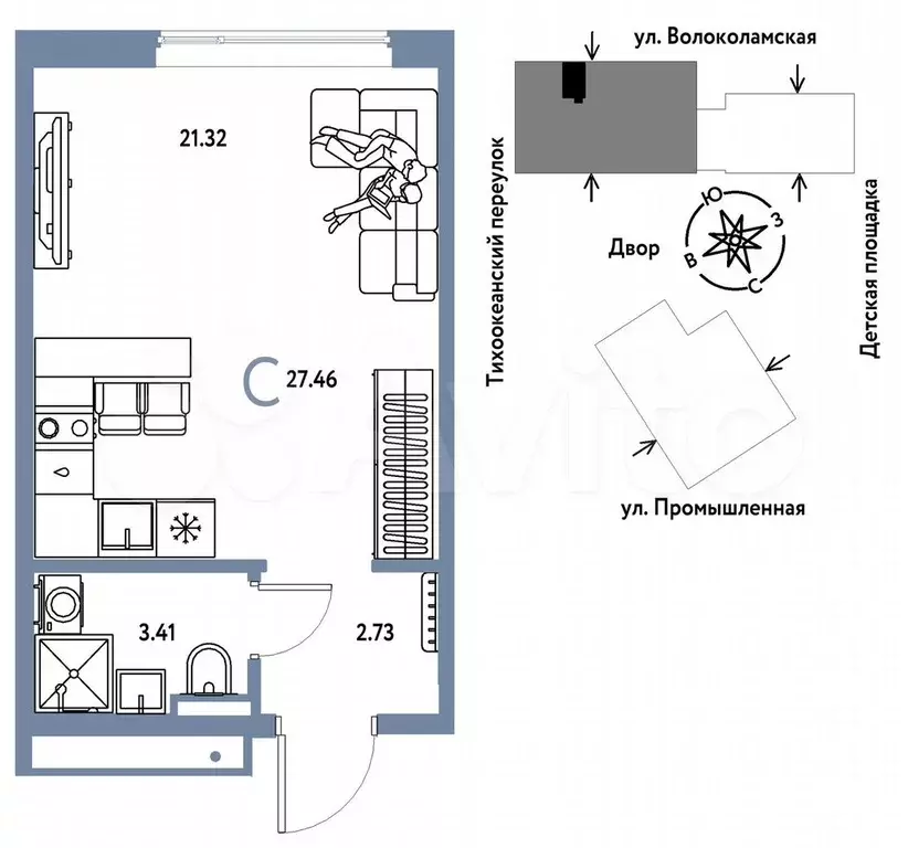 Квартира-студия, 27,5 м, 12/20 эт. - Фото 0